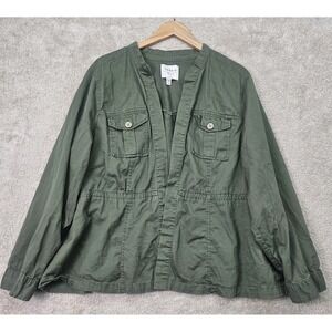 Torrid Utility Jacket 3X Olive Green Peplum Military Twill Shirt Jacket Plus Sz